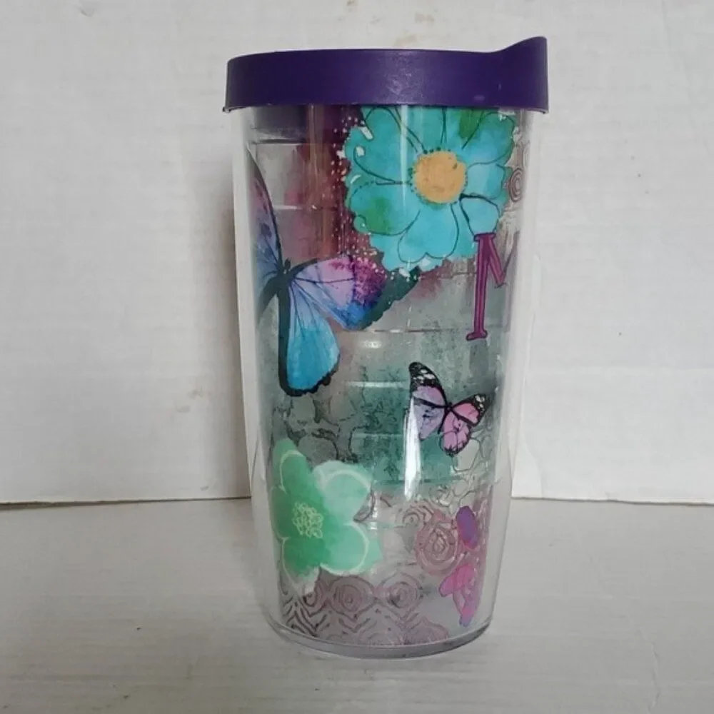 Tervis Mom 16 oz Travel Tumbler Cup Mug Floral Butterfly Purple BPA FREE PLASTIC